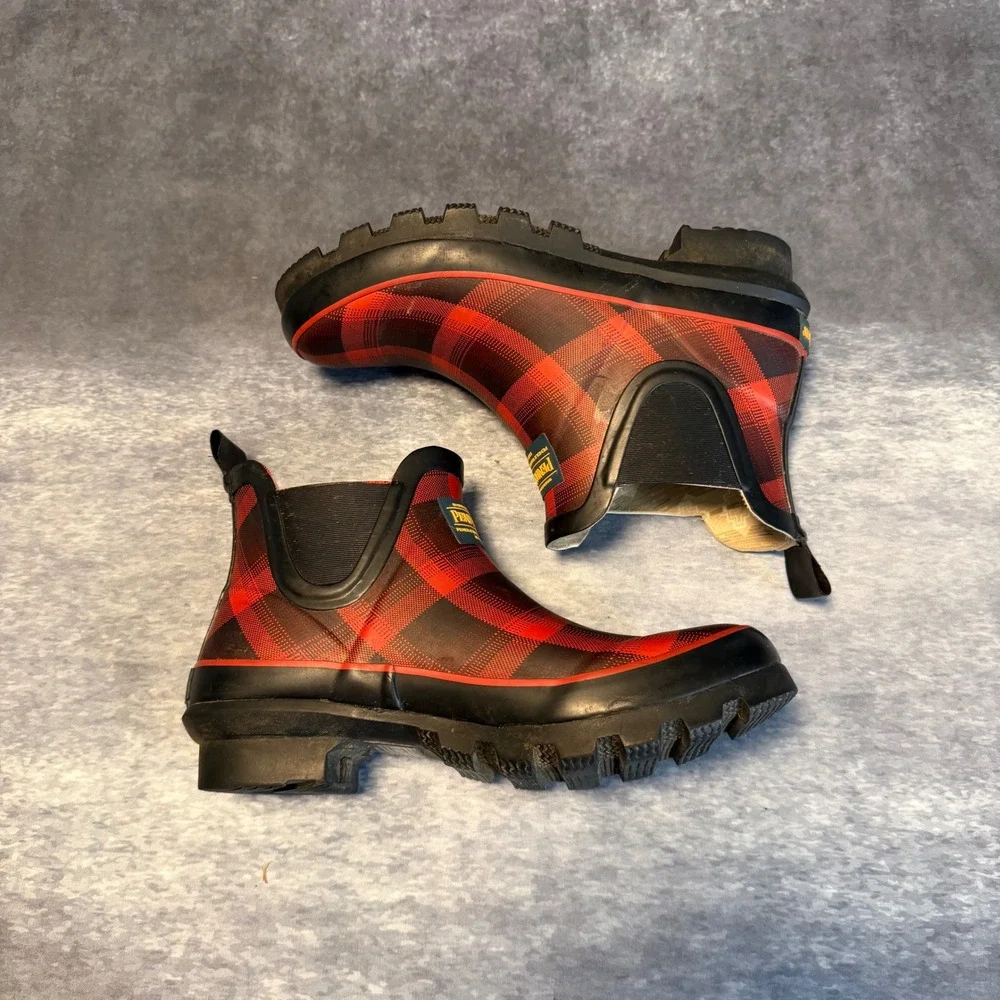 Pendleton Womens Red Buffalo‎ Plaid Chelsea Rain Boots Rubber Size 7 Waterproof